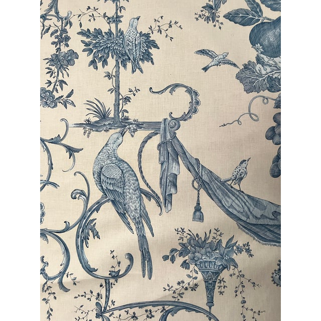 2020s 6 Yards Brunschwig & Fils “Kininvie” Blue & White Chinoiserie Linen Fabric For Sale - Image 5 of 8