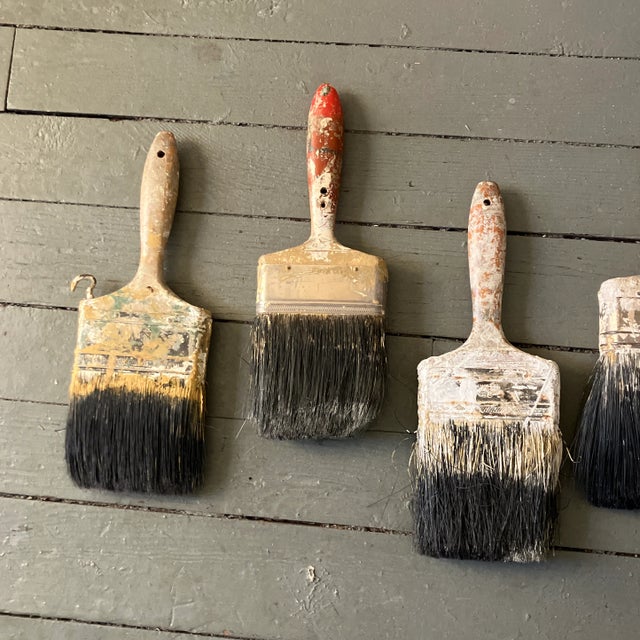 Rustic Original 1970s 5 Large Rustic Paintbrushes- Set of 5 For Sale - Image 3 of 4
