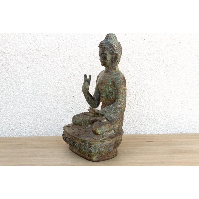 Serene Prescence, Antique Verdigris Bronze Buddha Sculpture For Sale - Image 4 of 11