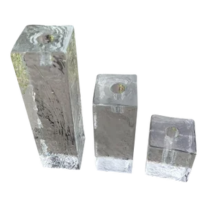 1970s Vintage Crystal Block Candle Holders, Wiesenthalhütte Germany- Set of 3