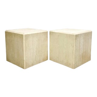 Large Scale Organic Modern Travertine Stone Side or End Tables / Pedestals -Pair