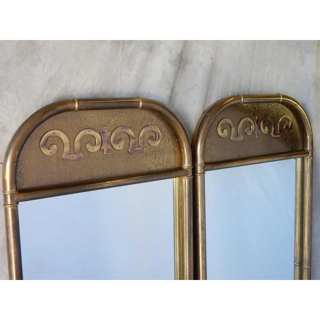 Lovely pair of tall faux bamboo brass wall mirrors by Mastercraft Furniture. Both are identical and fabulous. Scrolling...