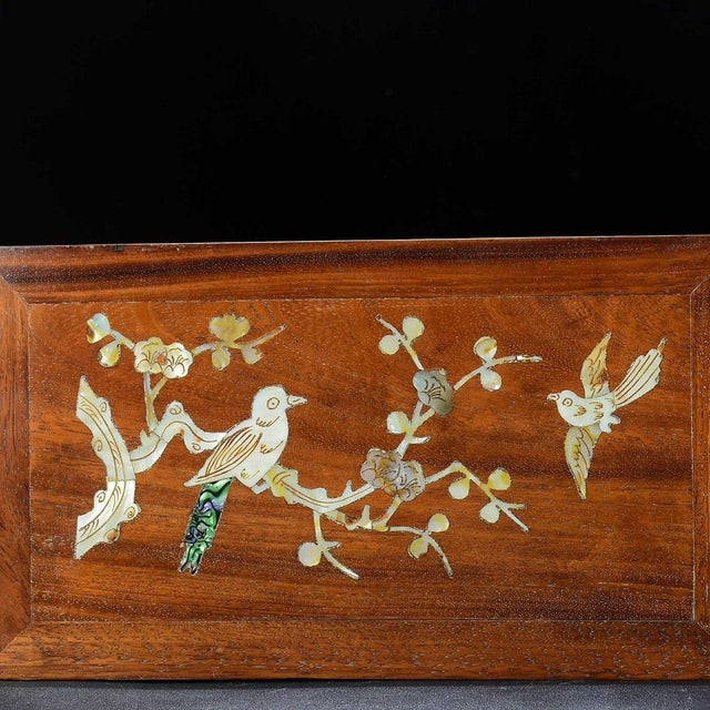 Brown Vintage Chinese Huali Rosewood Inlaid "Magpie on Plum" Tea Table / Display Stand For Sale - Image 8 of 9