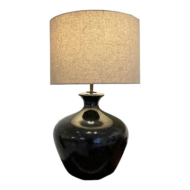 1960s Lava Glaze Ceramic Table Lamp, Sculptural Mid Century Modern Statement For Sale