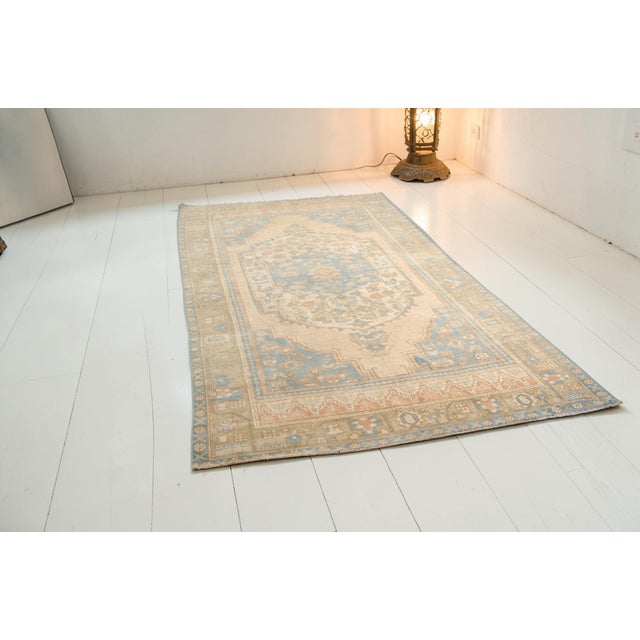 1960s Vintage Distressed Turkish Oushak Rug in Pastel Blue and Cream For Sale - Image 5 of 10