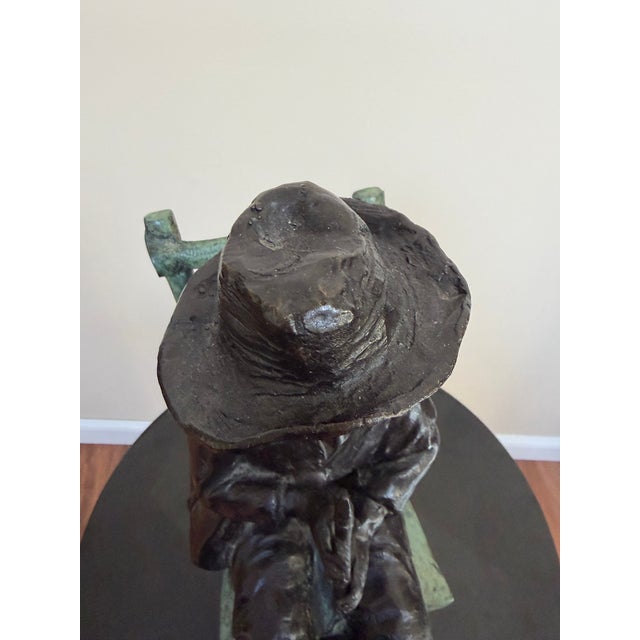 Metal Maitland-Smith Verdigris Bronze Flute Boy Sculpture For Sale - Image 7 of 15