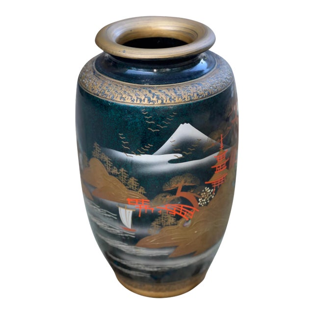 1950s Asian Hand Painted Urn For Sale