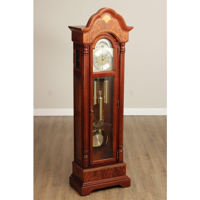 Traditional Late 20th Century Sligh Federal Style Inlaid Mahogany Grandfather Clock For Sale - Image 3 of 12
