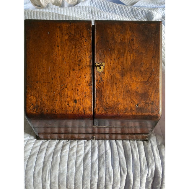 Brown Antique English Letter Box With Lock and Key For Sale - Image 8 of 10