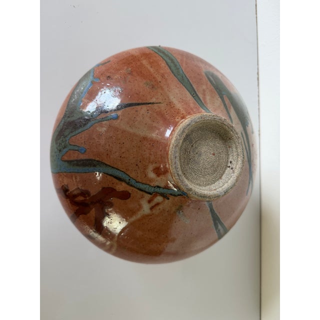 Vintage Handmade Brown Glazed Studio Pottery Vase With Abstract Drip Design – Signed For Sale - Image 9 of 11