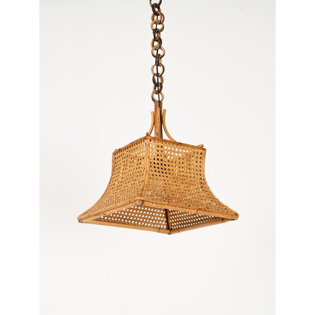 Midcentury French Riviera Bambo, Rattan and Straw Ceiling Light, Italy, 1960s For Sale - Image 4 of 14