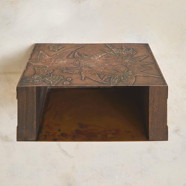 Wood Italian Etched Copper Wall-Mounted Side Table by Victor Cerrato, 1960s For Sale - Image 7 of 11