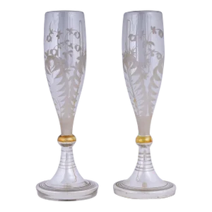 Pair of Vintage Mercury Glass Flutes or Champagne Glasses