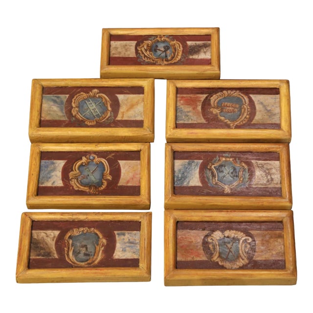 Mid-19th Century Italian Framed Hand Painted Wooden Wall Decors - Set of Seven For Sale