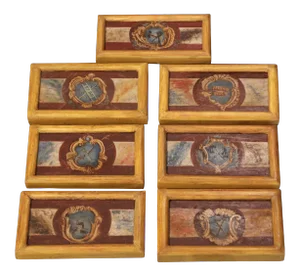 Mid-19th Century Italian Framed Hand Painted Wooden Wall Decors - Set of Seven