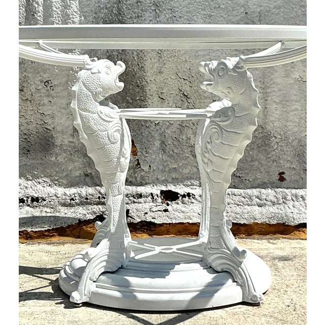 Hollywood Regency Vintage Coastal Wrought Iron Koi Dining Table For Sale - Image 3 of 11