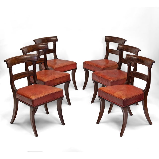 Regency Mahogany Sabre Leg Dining Chairs with Leather Seats, 1825, Set of 6 For Sale - Image 5 of 18