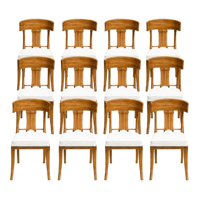 Teak Klismos Patio Dining Chairs. - Set of 12 For Sale