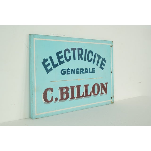 Wood French Wooden Double Sided Blue Electricite Sign For Sale - Image 7 of 8