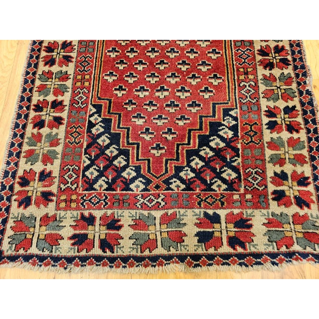 Vintage Turkish Village Area Rug, Hand-Knotted Wool, Red & Navy, 1950s, 3' x 5' For Sale - Image 10 of 15