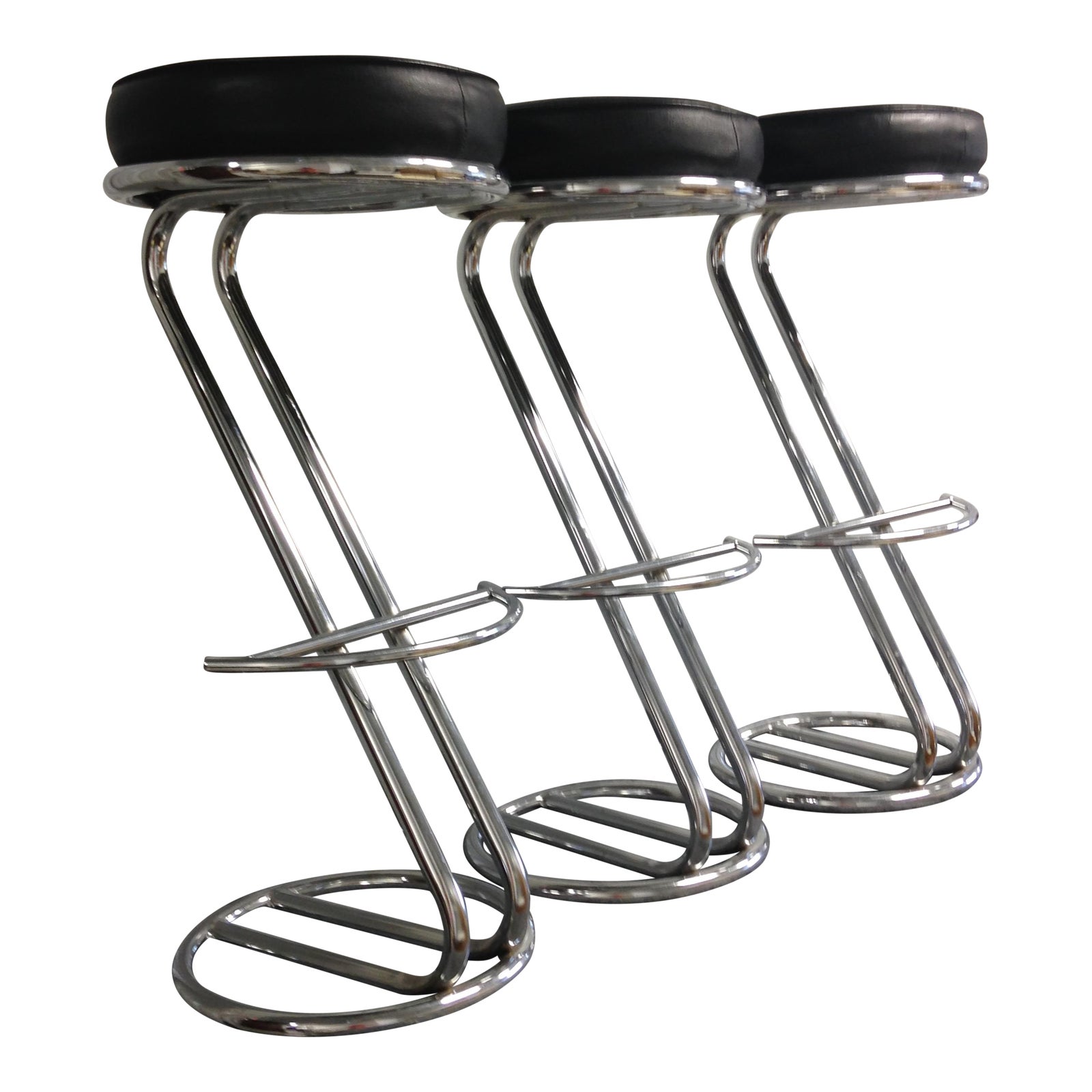 Vintage Art Deco Chrome & Leather Bar Stools Set of 3 Chairish