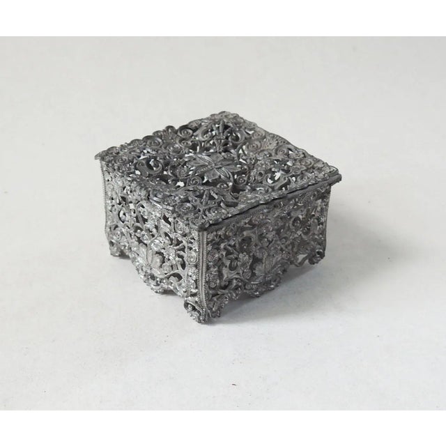 Metal Small Antique Pierced Pewter Ring Box For Sale - Image 7 of 7