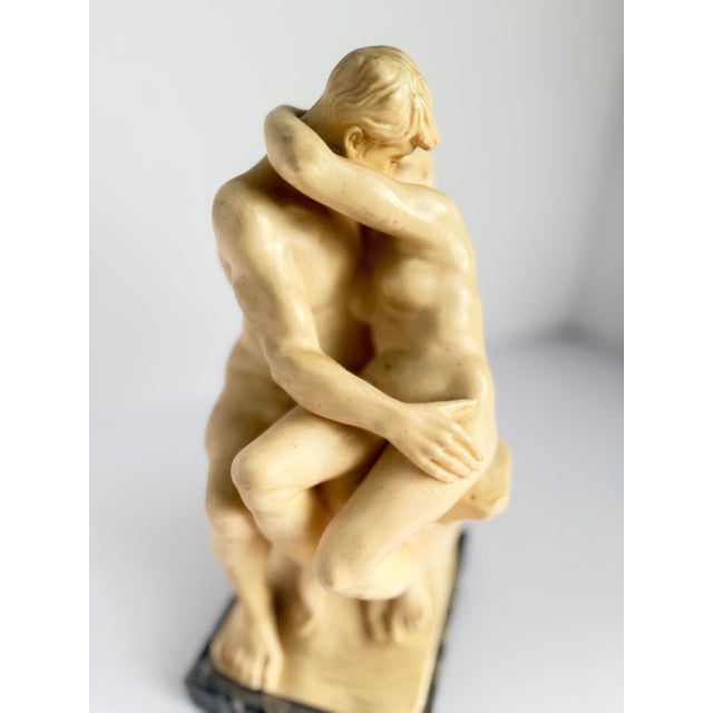 Mid 20th Century “The Kiss” Alabaster Sculpture by G. Ruggeri, After Rodin, on Marble Base For Sale - Image 5 of 9