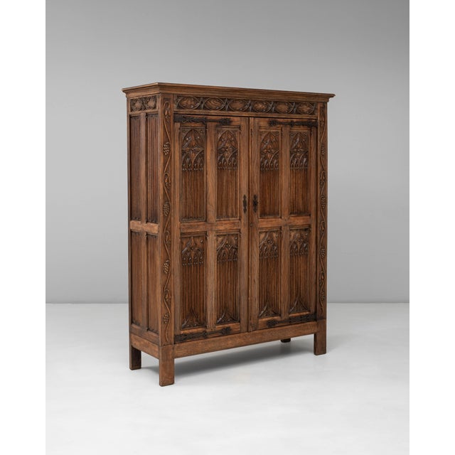 1920s French Gothic Oak Cabinet in Original Patina For Sale - Image 4 of 18