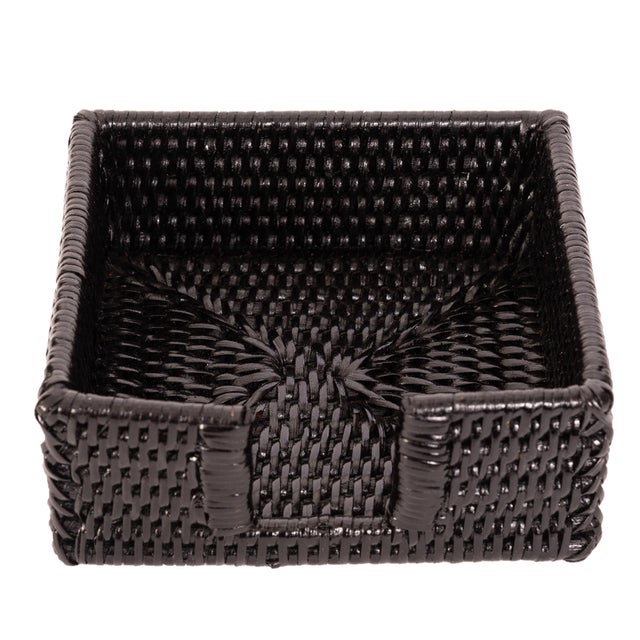 Artifacts Rattan Cocktail Napkin Holder with Cutout, Tudor Black For Sale In Houston - Image 6 of 6