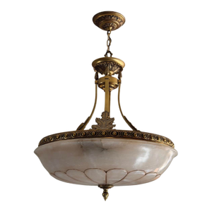 Vintage French Alabaster and Brass Chandelier