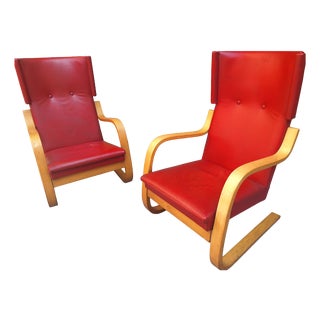 Model 36/401 Armchairs in Birch Wood and Leather by Alvar Aalto for Artek, 1960s, Set of 2 For Sale