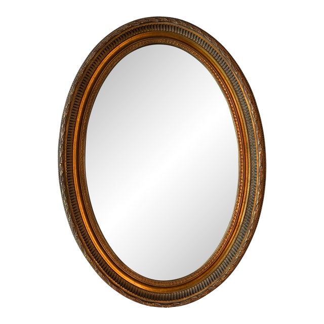 French Louis XVI Style Gold Oval Wall Mirror For Sale