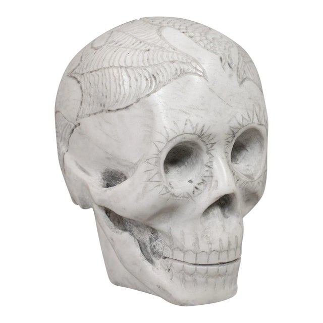 20th Century Marble Carved Decorative Skull Ornament For Sale