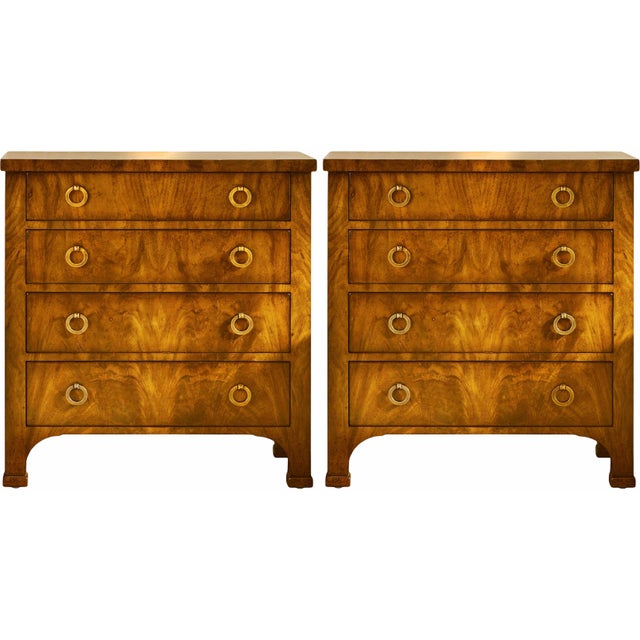 Modern History Home Walnut Biedermeier Four Drawer Chests a Pair