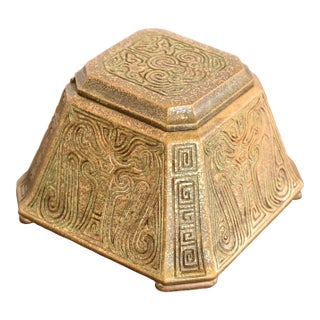 Tiffany Studios New York Chinese Pattern Large Bronze Inkwell, Circa 1910 For Sale