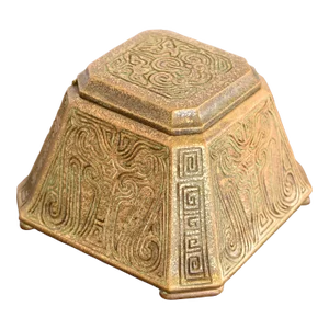 Tiffany Studios New York Chinese Pattern Large Bronze Inkwell, Circa 1910