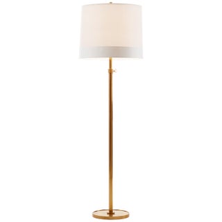 Barbara Barry for Visual Comfort Signature Simple Floor Lamp in Soft Brass with Silk Banded Shade For Sale