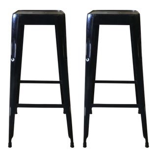 Ditmar Black Iron Bar Stools - A Pair For Sale