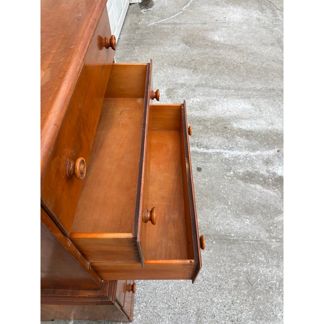 Colonial Revival Chest of Drawers | Vintage Early American Style Solid Wood Dresser | Farmhouse Traditional Bedroom Storage | Wood High Boy For Sale - Image 9 of 12