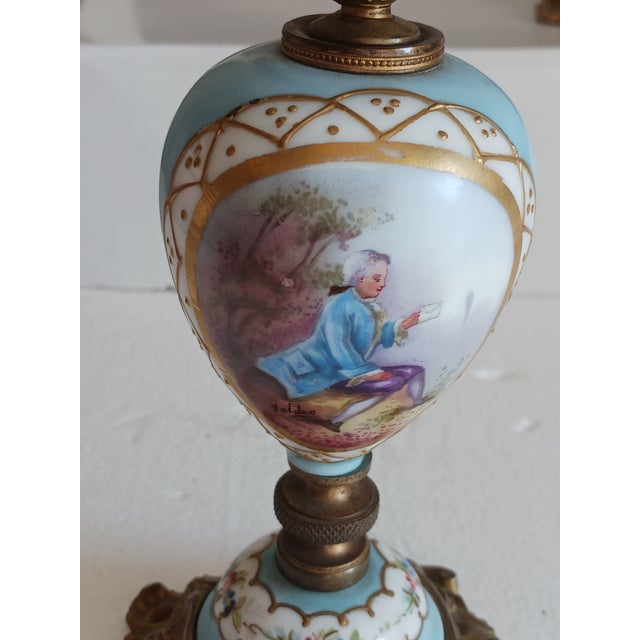 Antique 19th C. French Sevres Porcelain Candelabras Gilt Bronze Ormolu 12 In. Authentic and charming- hand-painted scenes...