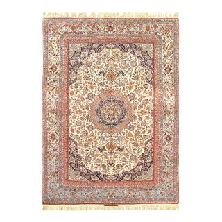 Pasargad DC Ivory Fine Persian Isfahan Silk & Wool Rug For Sale