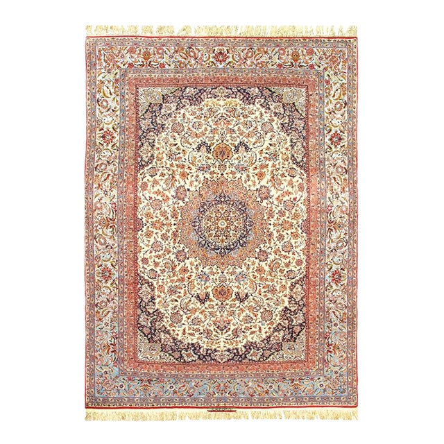 Pasargad DC Ivory Fine Persian Isfahan Silk & Wool Rug For Sale