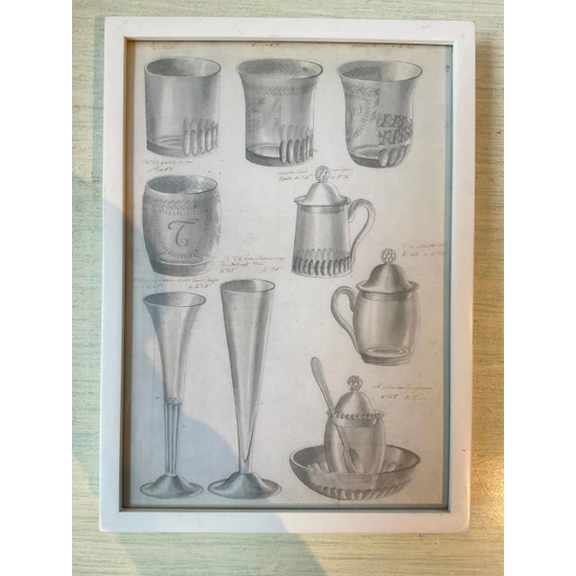 10 French 1920s prints of silver serving pieces. Some foxing on prints. Hung in the dining room of a Southampton, NY home.