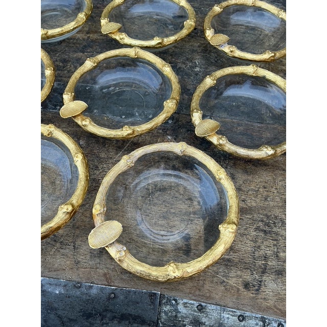 Chinoiserie Vintage Gilt Bamboo Table Setting Personal Ashtrays - Set of 8 For Sale - Image 3 of 11