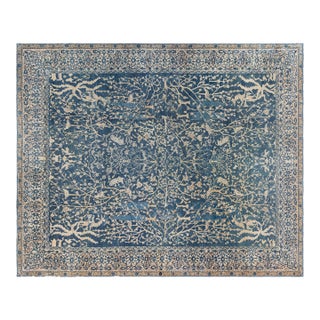 Fine Antique Indian Blue Handmade Wool Rug For Sale