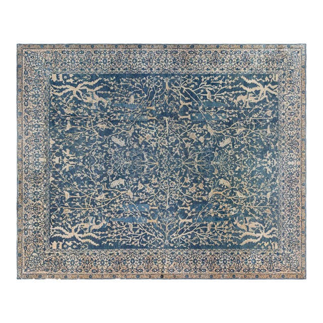 Fine Antique Indian Blue Handmade Wool Rug For Sale