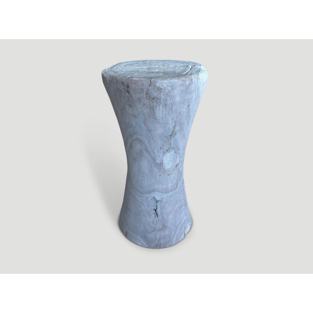 Andrianna Shamaris Hourglass Bleached Teak Wood Side Table or Stool For Sale In New York - Image 6 of 6