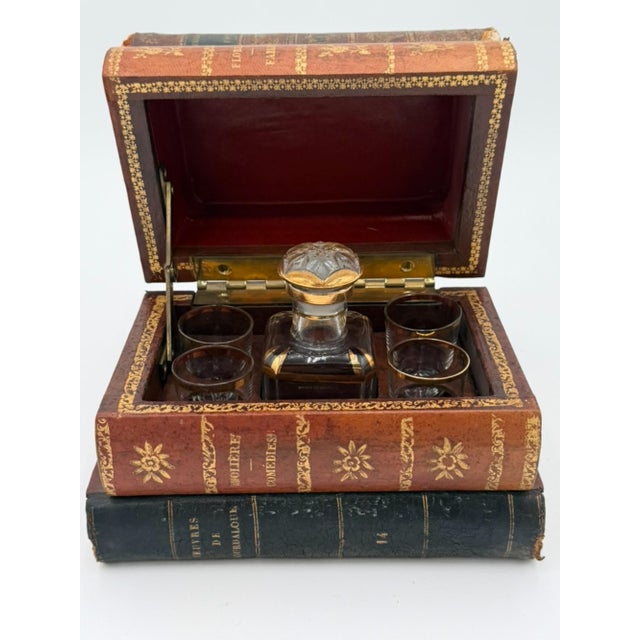 Late 19th Century French Leather Book Liquor Tantalus with box - 7 pcs For Sale - Image 10 of 14