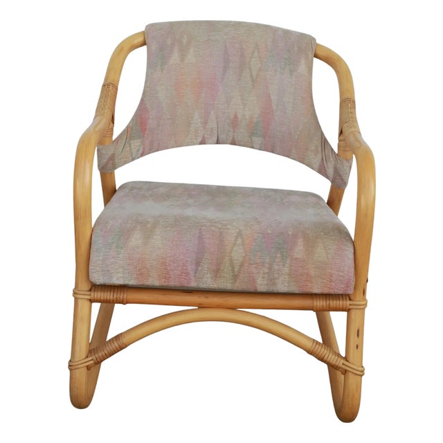 Boho Chic Upholstered Bamboo Armchairs For Sale
