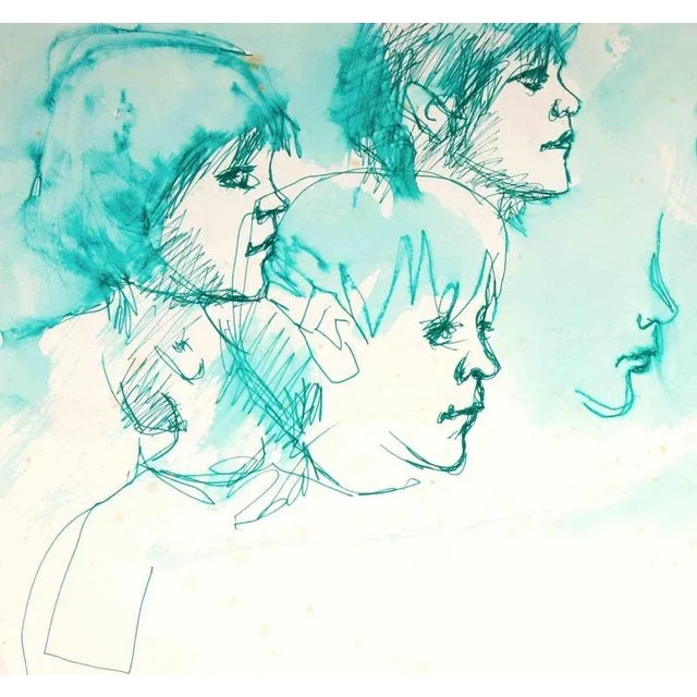 Drawing in green china ink and watercolor, realized by Mino Maccari in 1960s. Hand signed in pencil lower right. Very good...